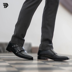 Handcrafted Double Monk Strap Leather Shoes – Blake Stitched, EVA Insole & Aniline Finish by BP Attire, Top Quality Leather Shoes