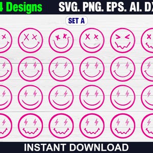 54 Smiley Face Bundle  Svg Png, Groovy Smiley Face Svg, Retro Groovy Svg, Emoji Svg Bundle, Happy Svg Face Svg, Checkered Smiley Face Svg