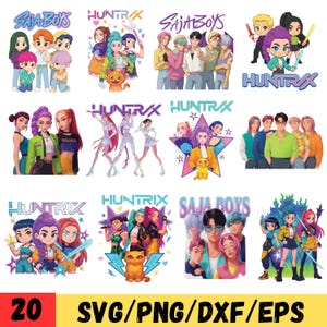 Huntrix Kpop Demon Hunters PNG SVG, design maglietta gruppo idolo Kpop, cena tra ragazze Png, gruppi Saja Boys Girls Png, fan di Huntrix, download digitale