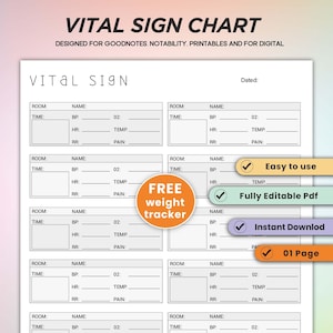 Comprehensive Vital Signs Tracker, Monitoring Vital Signs, Printable Vital Sign Chart, Vital Sign Log, Vital Sign Tracker, Vital sign Sheet