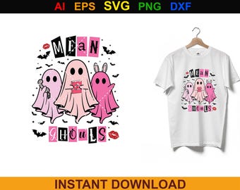 02 Mean Ghouls Ghost Bundle Png Svg, Pink Ghouls Svg, Retro Halloween Svg, Cute Ghost Svg, Trendy Halloween Svg, Mean Ghouls Svg