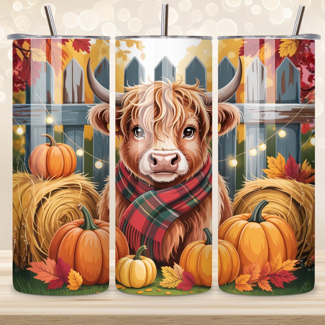 Highland Cow Fall Tumbler Wrap PNG, 20oz Skinny Sublimation Design ...