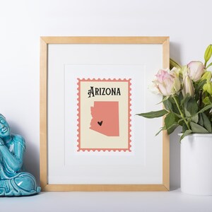 Impressão sob encomenda em tamanho de cartão postal do Arizona, coração colocado na cidade natal