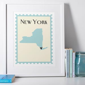 Impression au format carte postale New York sur commande, cœur placé dans la ville natale