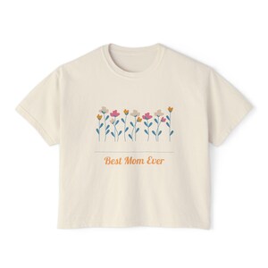 Camiseta Floral Boxy - A Melhor Mãe de Todos os Tempos, Camiseta Feminina com Estampa de Plantas, Presente para o Dia das Mães, Blusa Casual Bonita, Moda Primavera