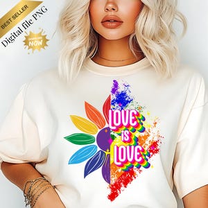 Love is Love PNG – Pride Rainbow Clipart for Sublimation, LGBTQ+ Digital Download, T-Shirt Design, Equality Graphic