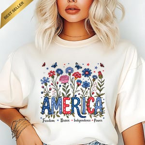 America PNG – Patriotic Floral 4th of July Sublimation Clipart | Red White Blue USA Flowers | Freedom Brave Independence Design