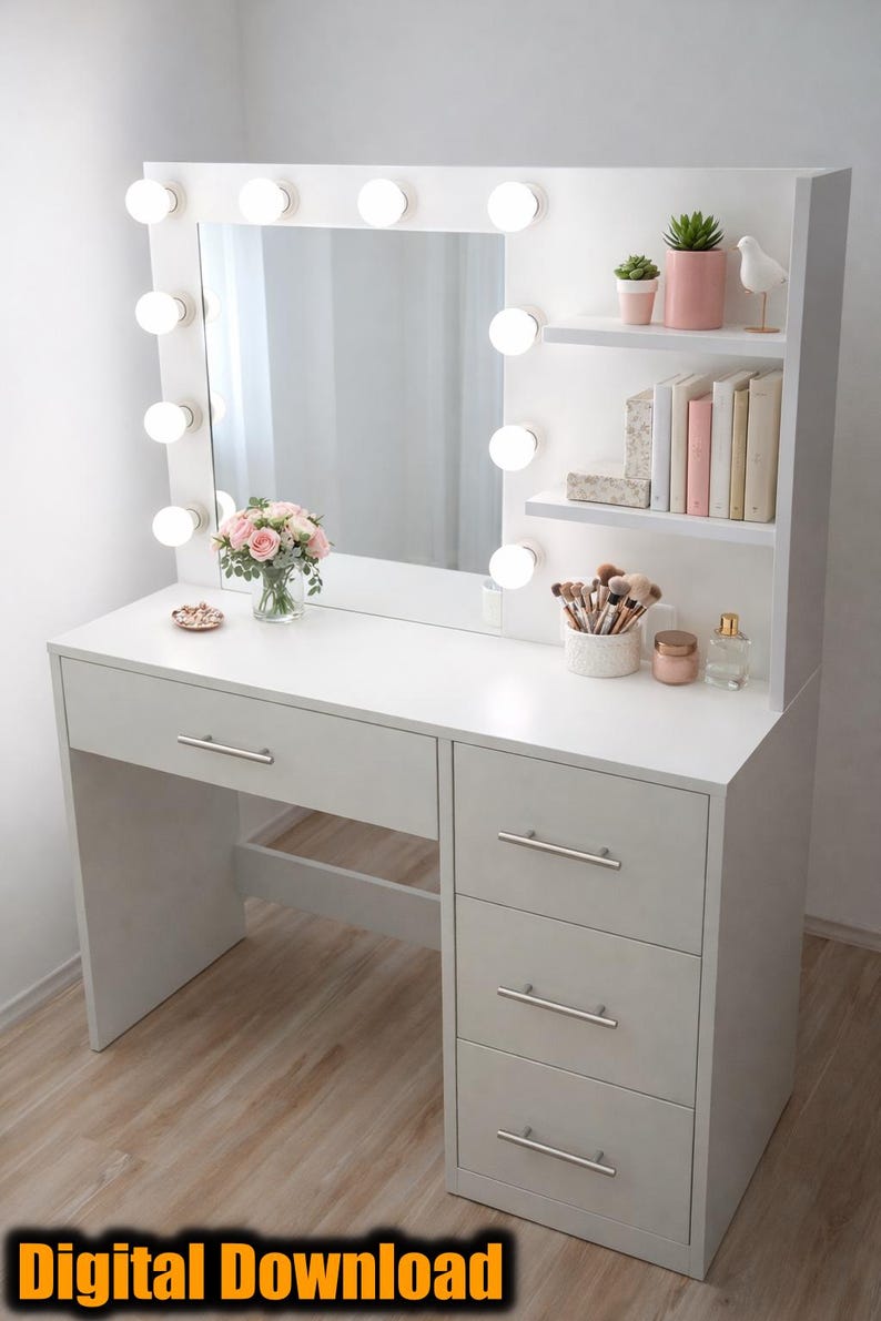 DIY Hollywood Makeup Vanity Table/desk With Mirror,lights and Shelves ...