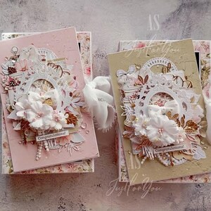 Tarjeta de boda en caja para regalo de boda, hecha a mano.