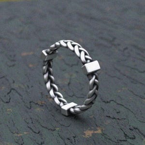 Braided Rope Ring 925 Silver Twisted Band | Unisex Chunky Silversmith Jewelry | Handcrafted Bohemian Design