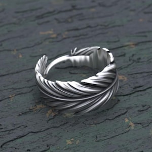 Feather Ring 925 Silver | Handcrafted Adjustable Band | Sterling Silver Nature-Inspired Jewelry | Boho Feather Wrap Ring | Gift for Her