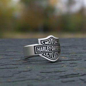 925 Sterling Silver Harley-Davidson Ring | Authentic Biker Motorcycle Logo Band | Handcrafted Men&#39;s Silver Statement Ring