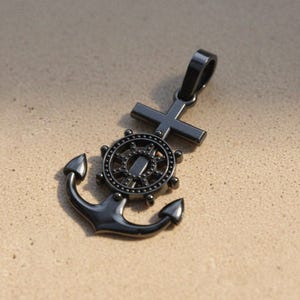 Anchor Cross Pendant: Nautical Sterling Silver Jewelry (Ship Wheel)