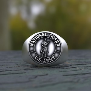 National Guard Ring | 925 Sterling Silver Army Signet Ring | Military Minuteman Jewelry | US Army Veteran Gift | Patriotic Service Member