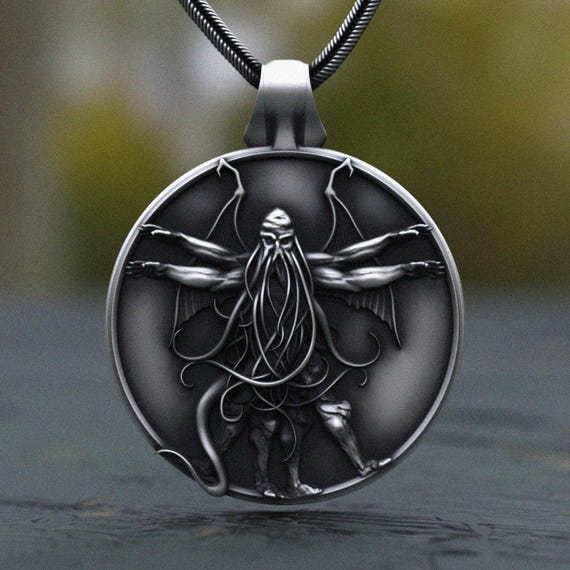 Handmade Sterling Silver Cthulhu Pendant, Gothic Fantasy Medallion