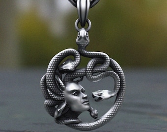 Sterling Silver Medusa Pendant Necklace: Handcrafted Gothic Snake Jewelry