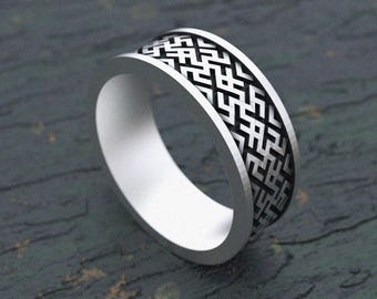 Handmade Oxidized Sterling Silver Celtic Knot Ring: Norse Wedding Band