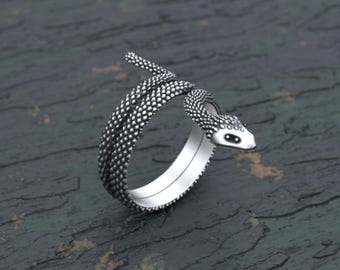 Sterling Silver Snake Ring: Coiled Serpent Band, Reptile Jewelry