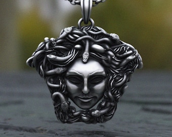 925 Sterling Silver Medusa Necklace: Greek Mythology Gorgon Pendant
