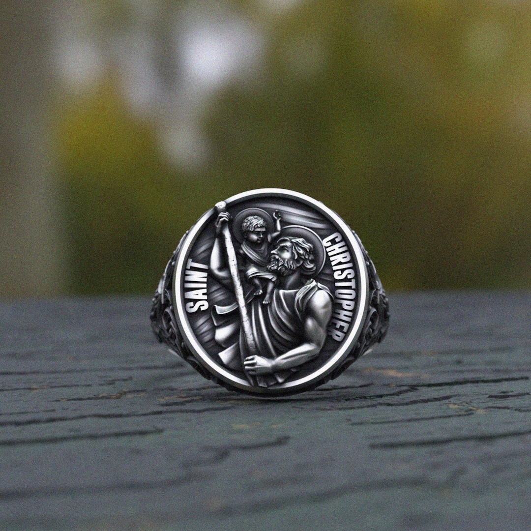 St Christopher Ring: Oxidized Sterling Silver Patron Saint Medal - Etsy