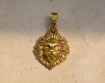 Oxidized Sterling Silver Lion Head Pendant, Bold Statement Necklace