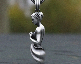 Handcrafted Sterling Silver Female Figure Pendant: Modern Art Necklace