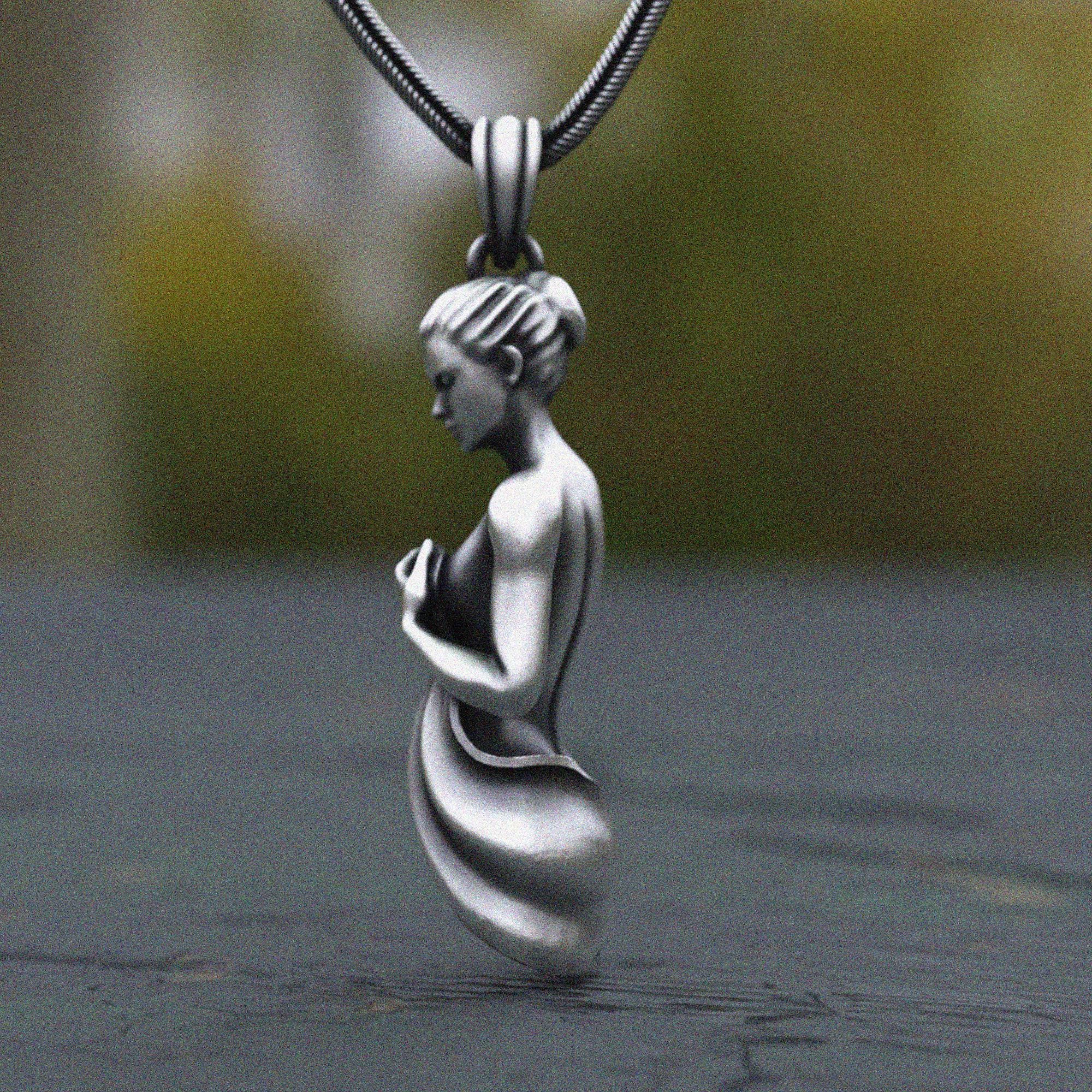 Handcrafted Sterling Silver Female Figure Pendant: Modern Art