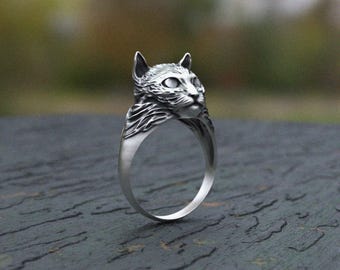 Sterling Silver Tiger Head Ring: Wild Animal Biker Jewelry - Etsy 日本