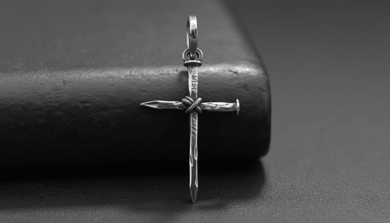925 Silver Nail Cross Pendant: Gothic Rope Necklace, Christian