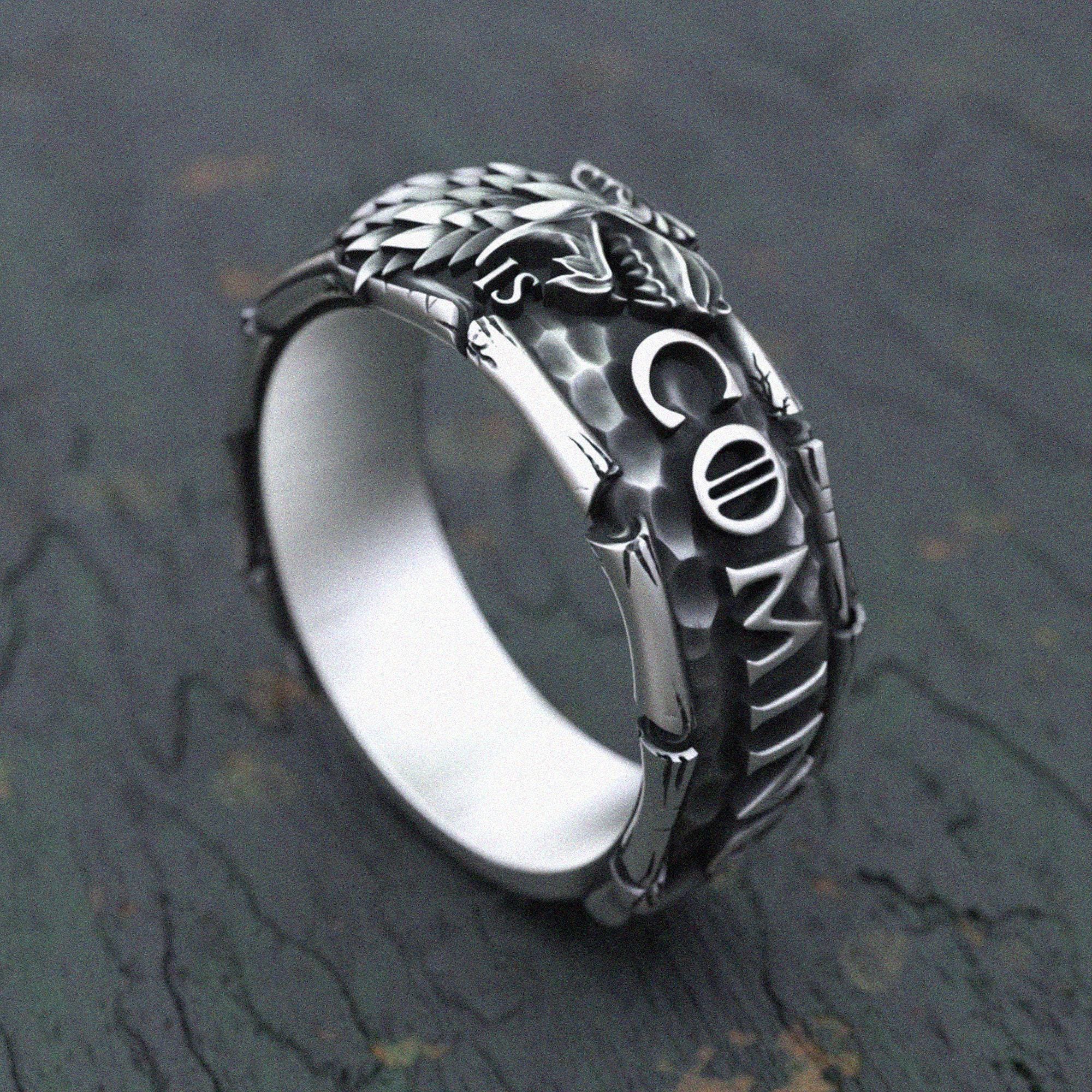 House Stark Direwolf Ring - 925 Sterling Silver Winter Is Coming Band - Game of Thrones Inspired Jewelry - Wolf Sigil Men's Ring - Fan Gift