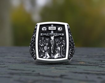Handcrafted Sterling Silver Crucifix Ring: INRI Christian Jewelry