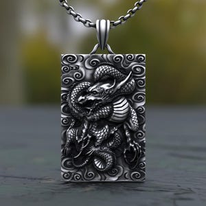 Dragon Pendant 925 Sterling Silver | Asian Mythology Necklace | Handcrafted Chinese Dragon Medallion | Men&#39;s Silver Zodiac Jewelry Gift