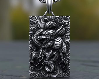 Sterling Silver Dragon Pendant: Asian Mythology Medallion Necklace