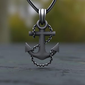Oxidized Sterling Silver Anchor Necklace: Nautical Sailor Pendant