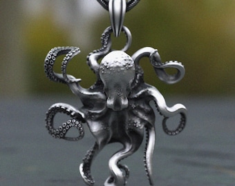 Handcrafted Sterling Silver Octopus Necklace: Ocean Marine Life Pendant