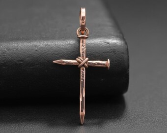 925 Silver Nail Cross Pendant: Gothic Rope Necklace, Christian