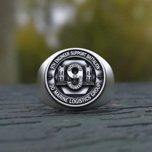 USMC 9th Engineer Battalion Ring: Sterling Silver Military Signet