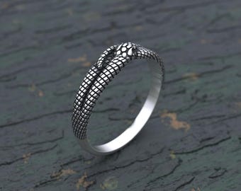 Handcrafted Sterling Silver Snake Ring: Ouroboros Serpent Band