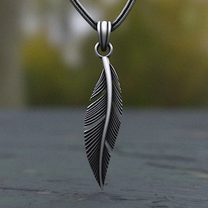 Oxidized Sterling Silver Feather Pendant Necklace: Boho Jewelry Gift
