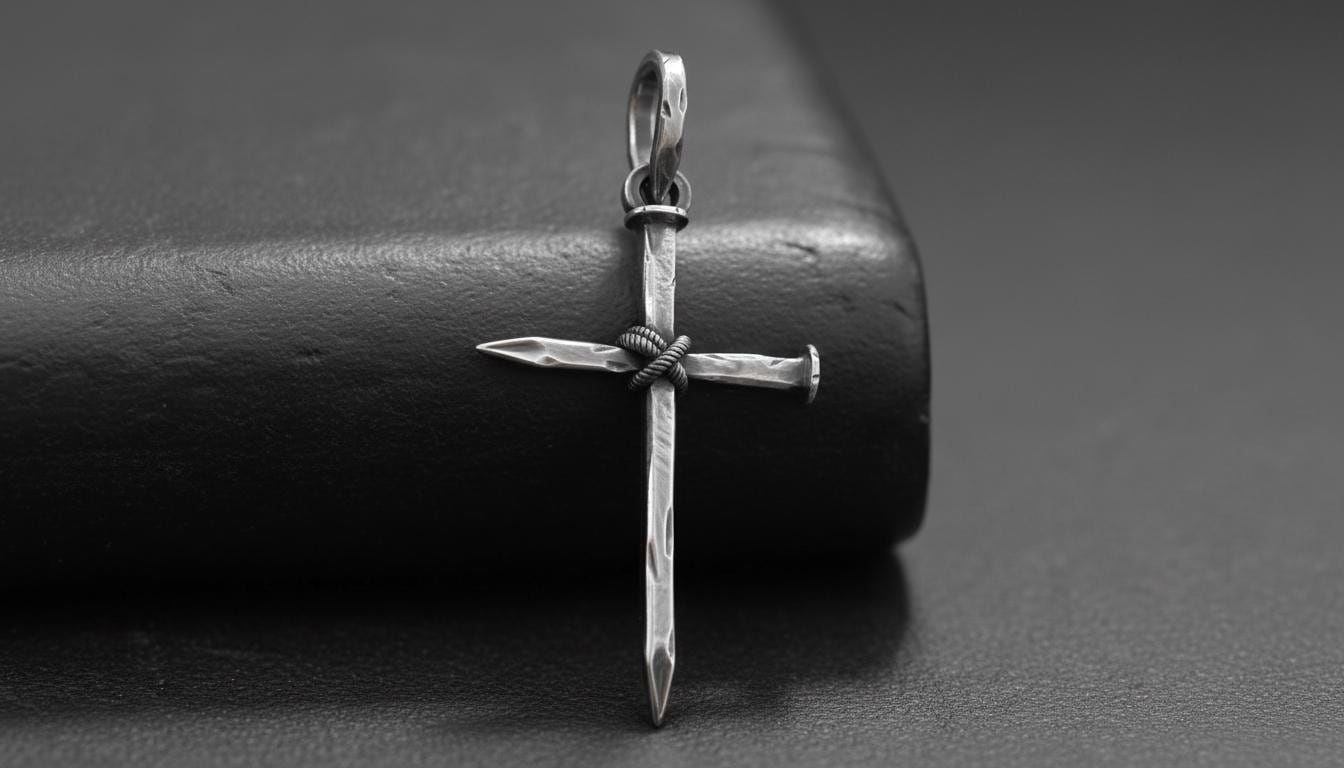 925 Silver Nail Cross Pendant: Gothic Rope Necklace, Christian
