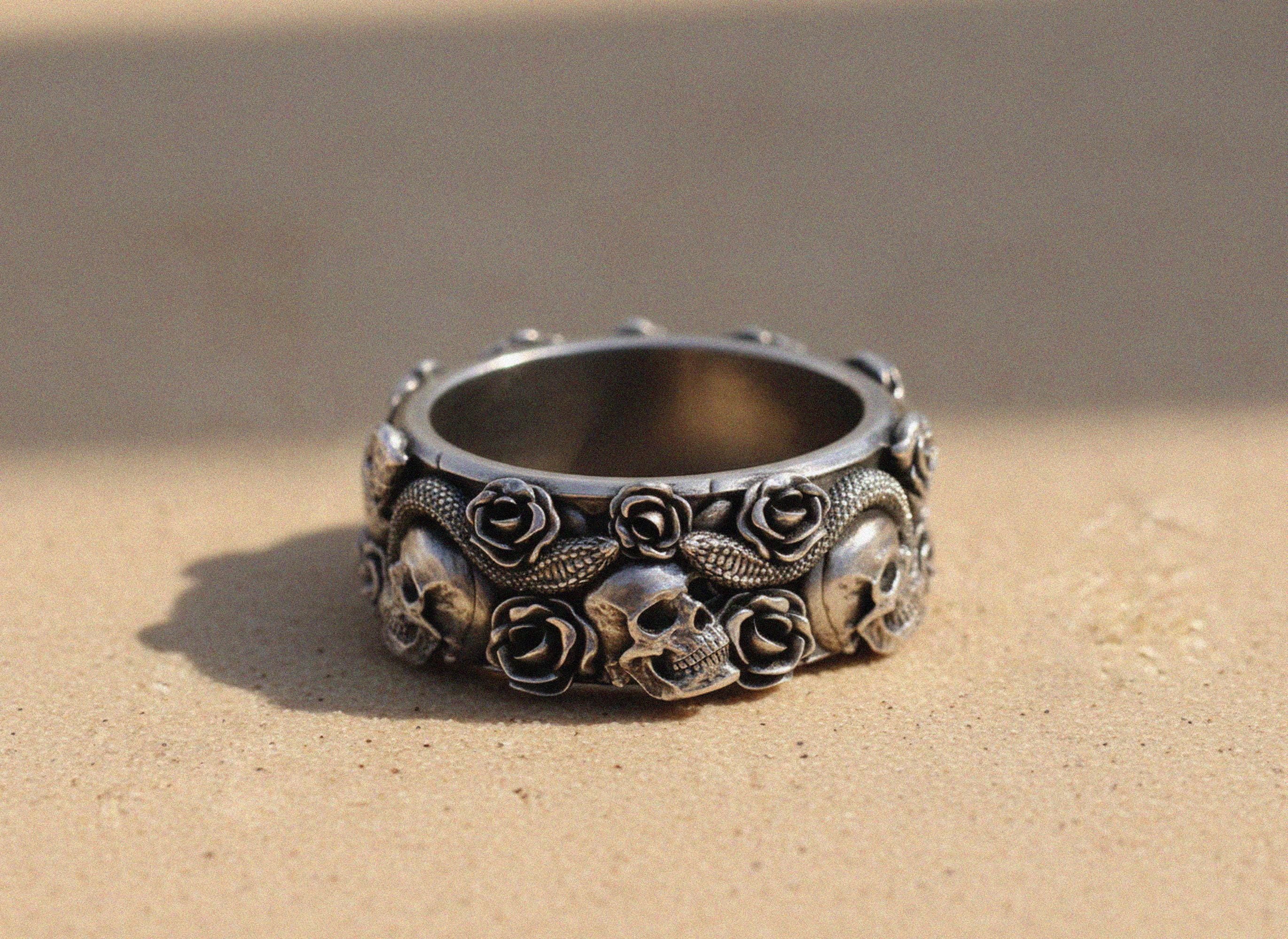 Skull Rose Snake Ring: Dark Romantic Silver - Handmade Detail - Etsy