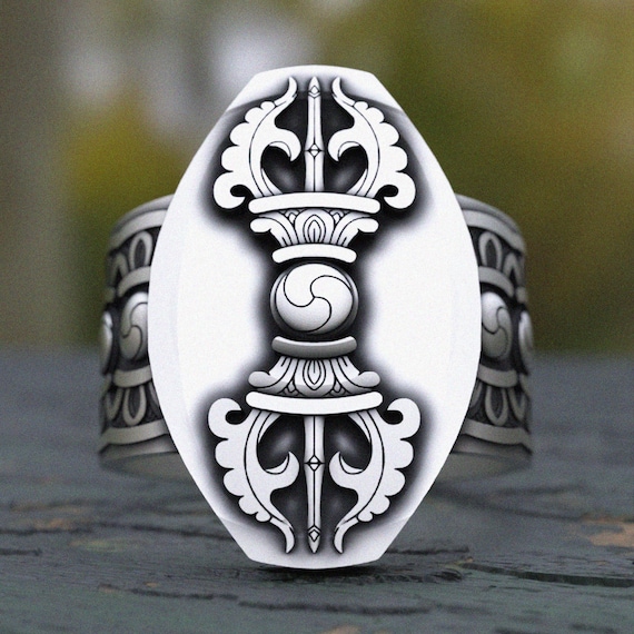 Tibetan Dorje Ring Sterling Silver 925 - Handmade Buddhist Vajra