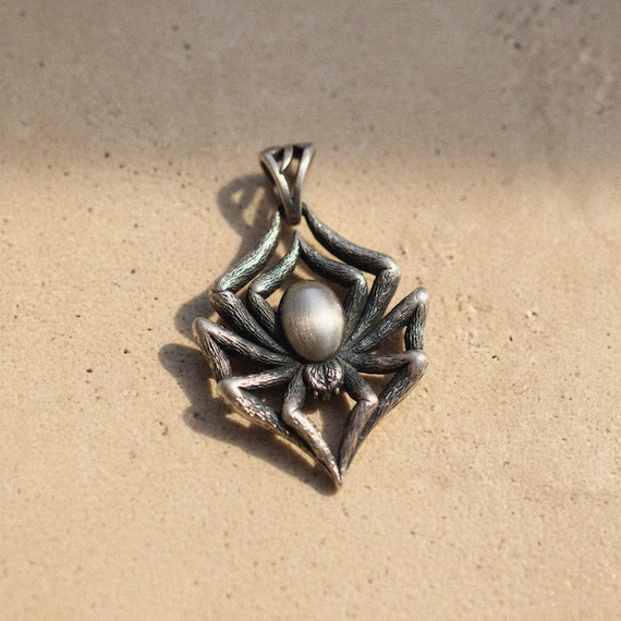 Spider Pendant 925 Sterling Silver Tarantula Necklace Gothic Arachnid Jewelry Web Frame Halloween Witch Dark Aesthetic Mens Gift
