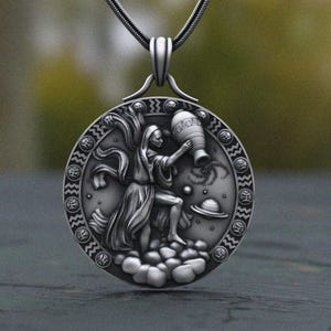 Aquarius Pendant Necklace 925 Silver | Handcrafted Zodiac Water Bearer Jewelry | Sterling Silver Astrology Medallion | January February Gift