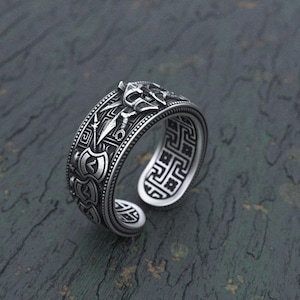 Sterling Silver Spartan Helmet Ring: Adjustable Greek Warrior Skull