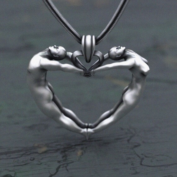 Human Heart Sculpture Necklace: 925 Sterling Silver Love Pendant