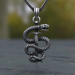 Sterling Silver Rod of Asclepius Pendant, Medical Snake Necklace, Doctor Gift, Unique Gift for Him, Mens Statement Jewelry