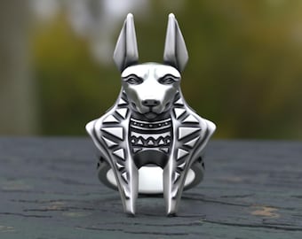 Anubis Egyptian God Ring: 925 Sterling Silver Handcrafted Unisex Mythology Jewelry
