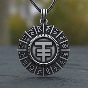 Norse Runes 925 Silver Pendant | Ancient Symbolic Medallion | Mystical Nordic Jewelry