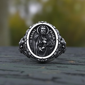 Saint Peter Ring 925 Silver | Handcrafted Catholic Apostle Medallion | Sterling Silver Religious Jewelry | Christian Faith Ring
